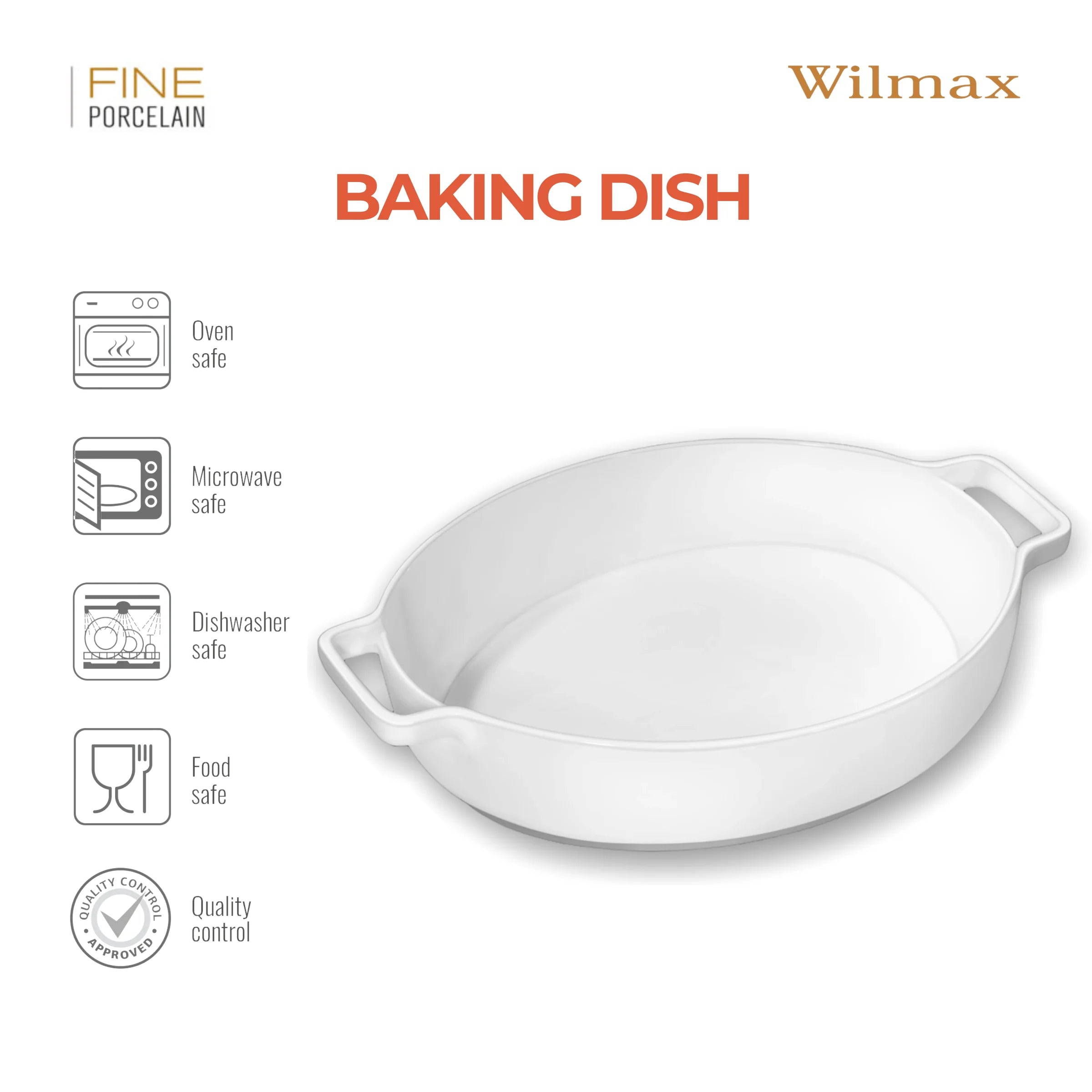 Wilmax Auflaufform mit Griffen 1650 ml Weiß aus Porzellan