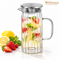 Wilmax Krug 1000 ml mit Edelstahldeckel Transparent aus Thermoglas