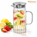 Wilmax Krug 1000 ml mit Edelstahldeckel Transparent aus Thermoglas