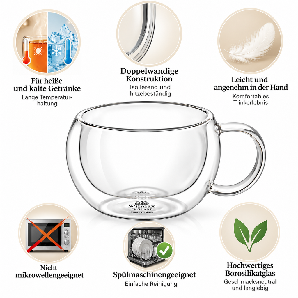 Wilmax Doppelwandige Glastasse 250 ml 2er-Set Transparent