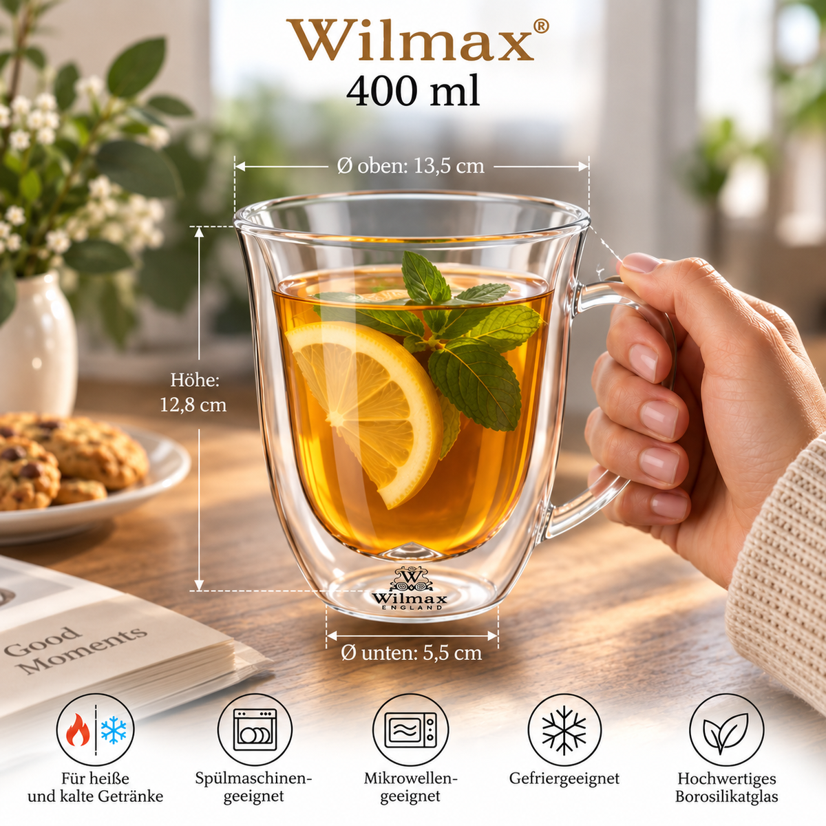 Wilmax Doppelwandiger Becher 400 ml Transparent aus Glas