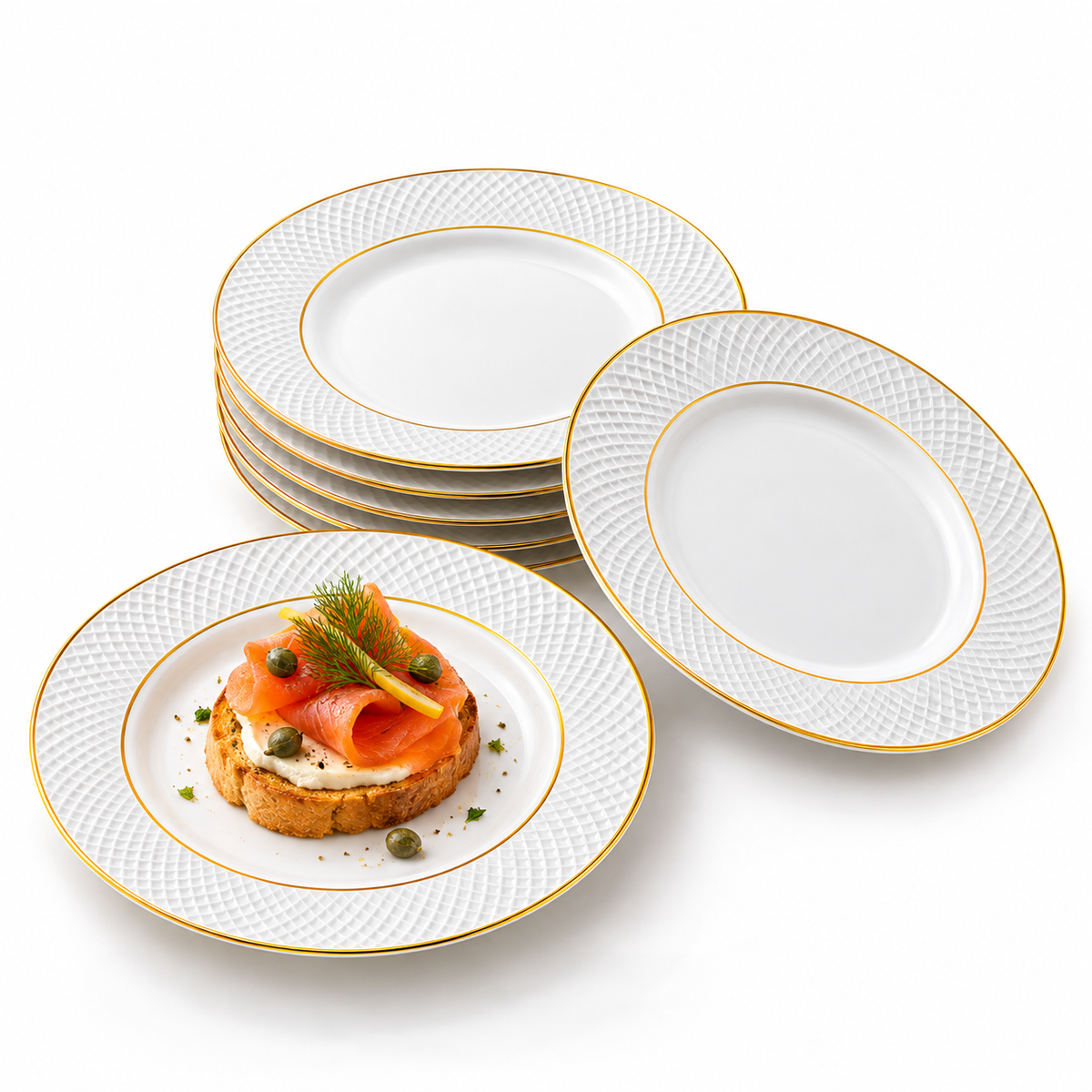 Wilmax Brotteller 15 cm 6er-Set Weiß mit Goldrand aus Porzellan