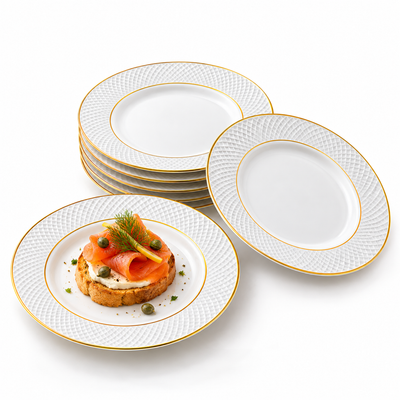 Wilmax Brotteller 15 cm 6er-Set Weiß mit Goldrand aus Porzellan