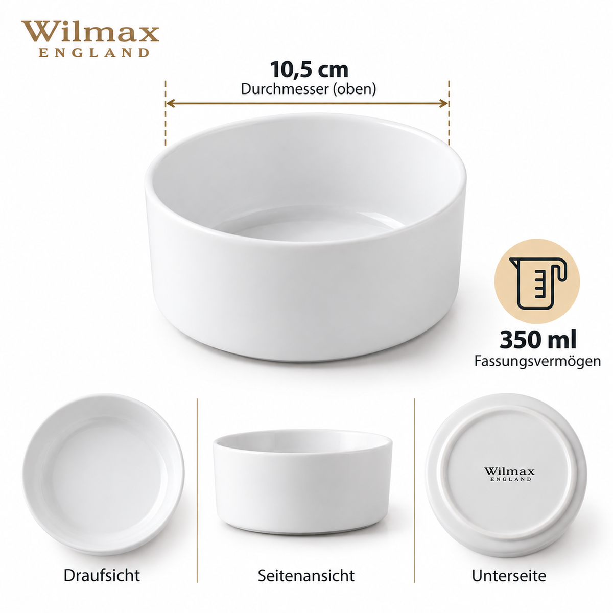 Wilmax Schale 350 ml 10,5 cm Weiß aus Porzellan