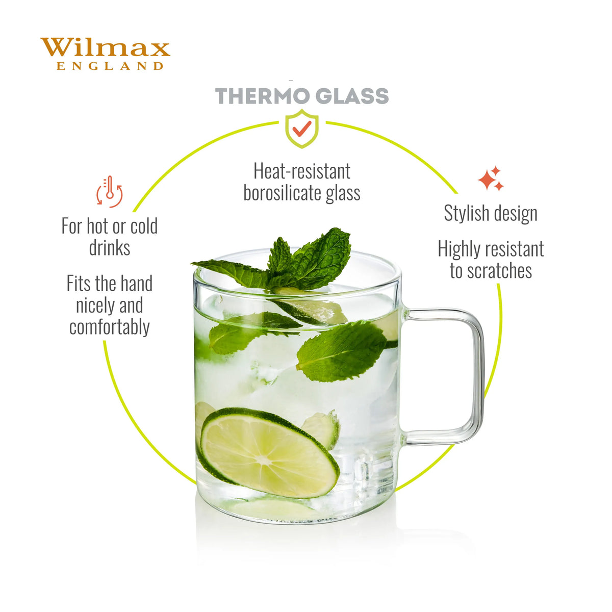 Wilmax Glasbecher 320 ml 6er-Set Transparent aus Borosilikatglas