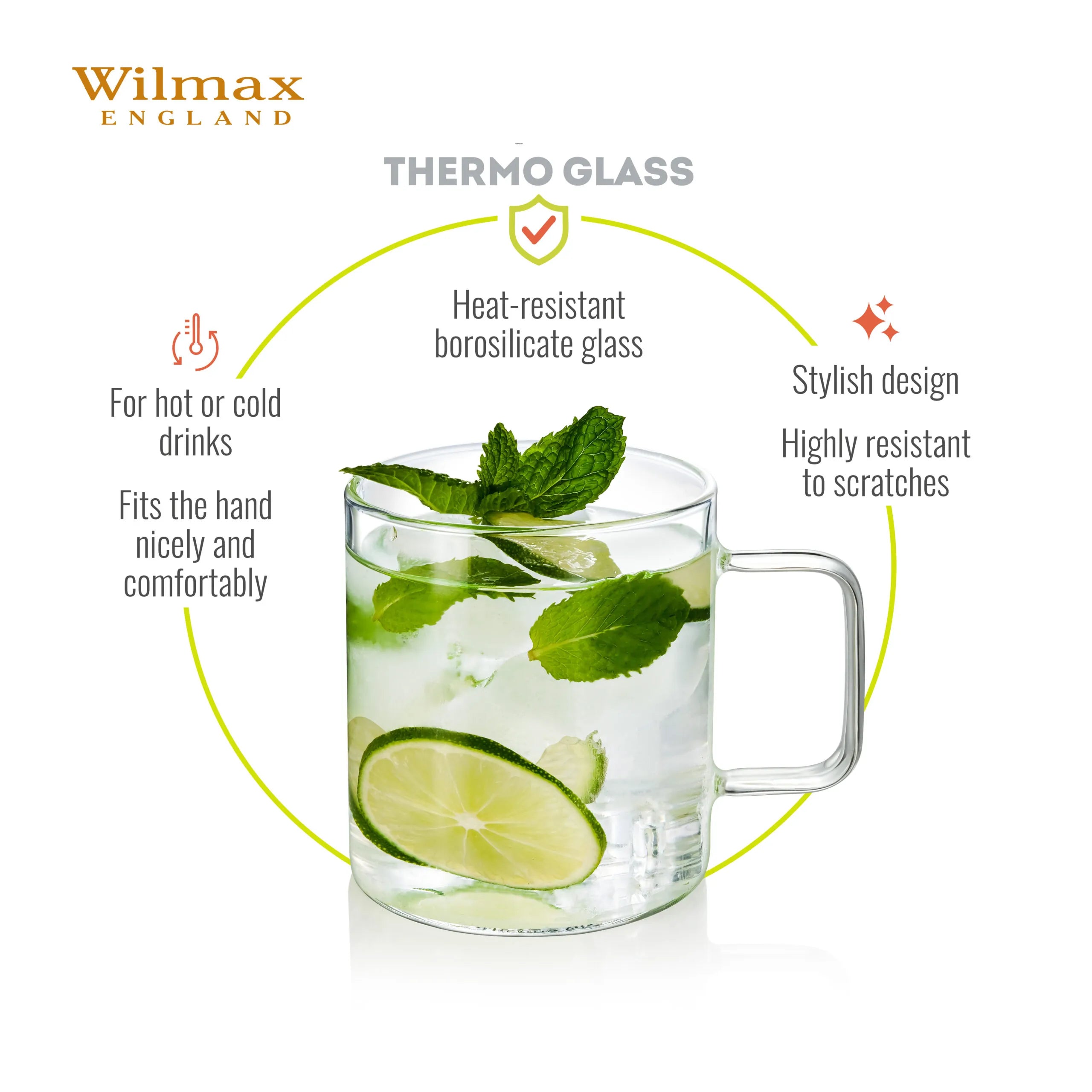 Wilmax Glasbecher 320 ml 6er-Set Transparent aus Borosilikatglas