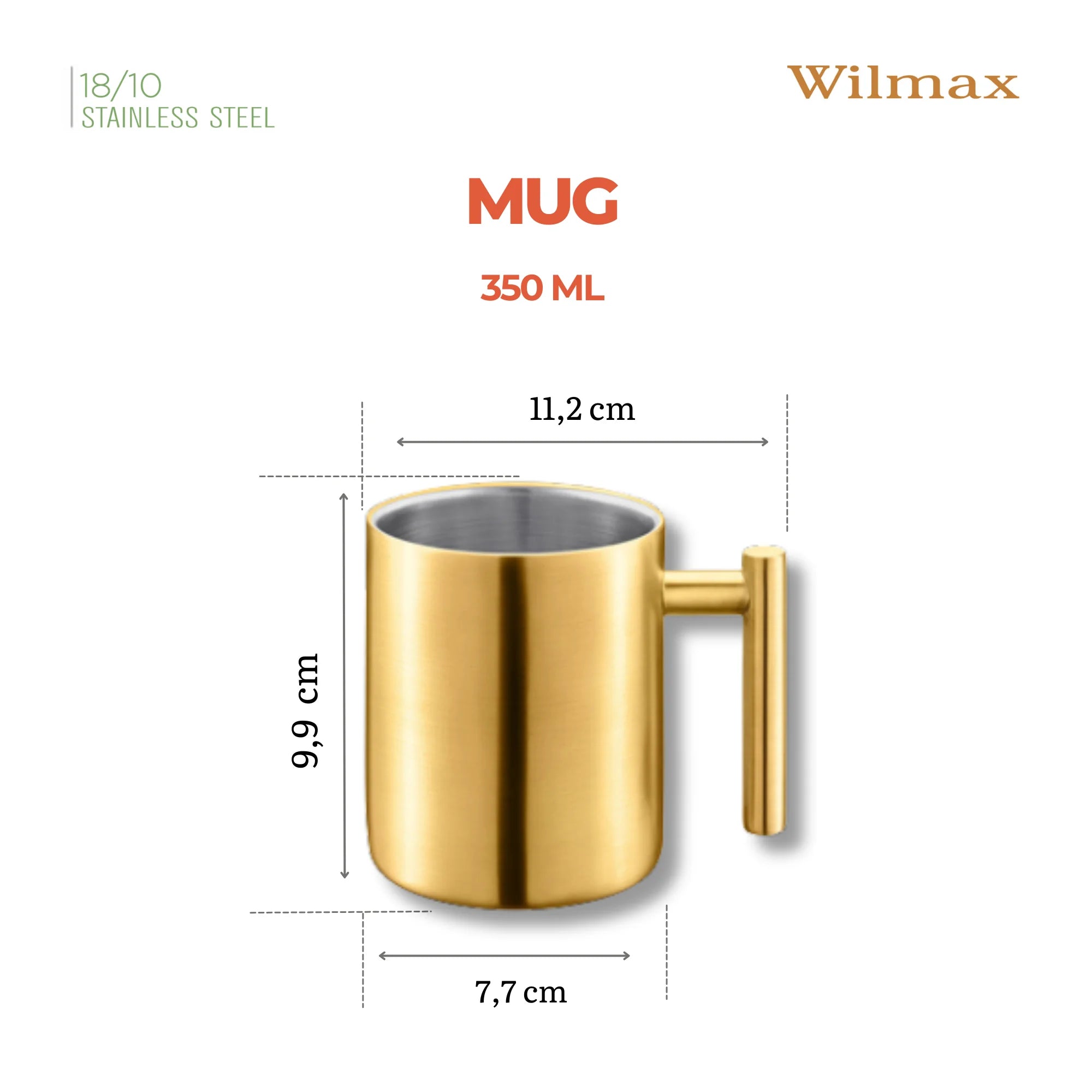 Wilmax Doppelwandiger Becher 350 ml Gold aus Edelstahl