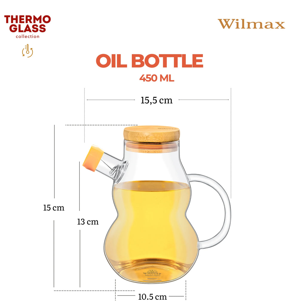 Wilmax Ölflasche 450 ml mit Ausgießer und Filter Transparent aus Glas