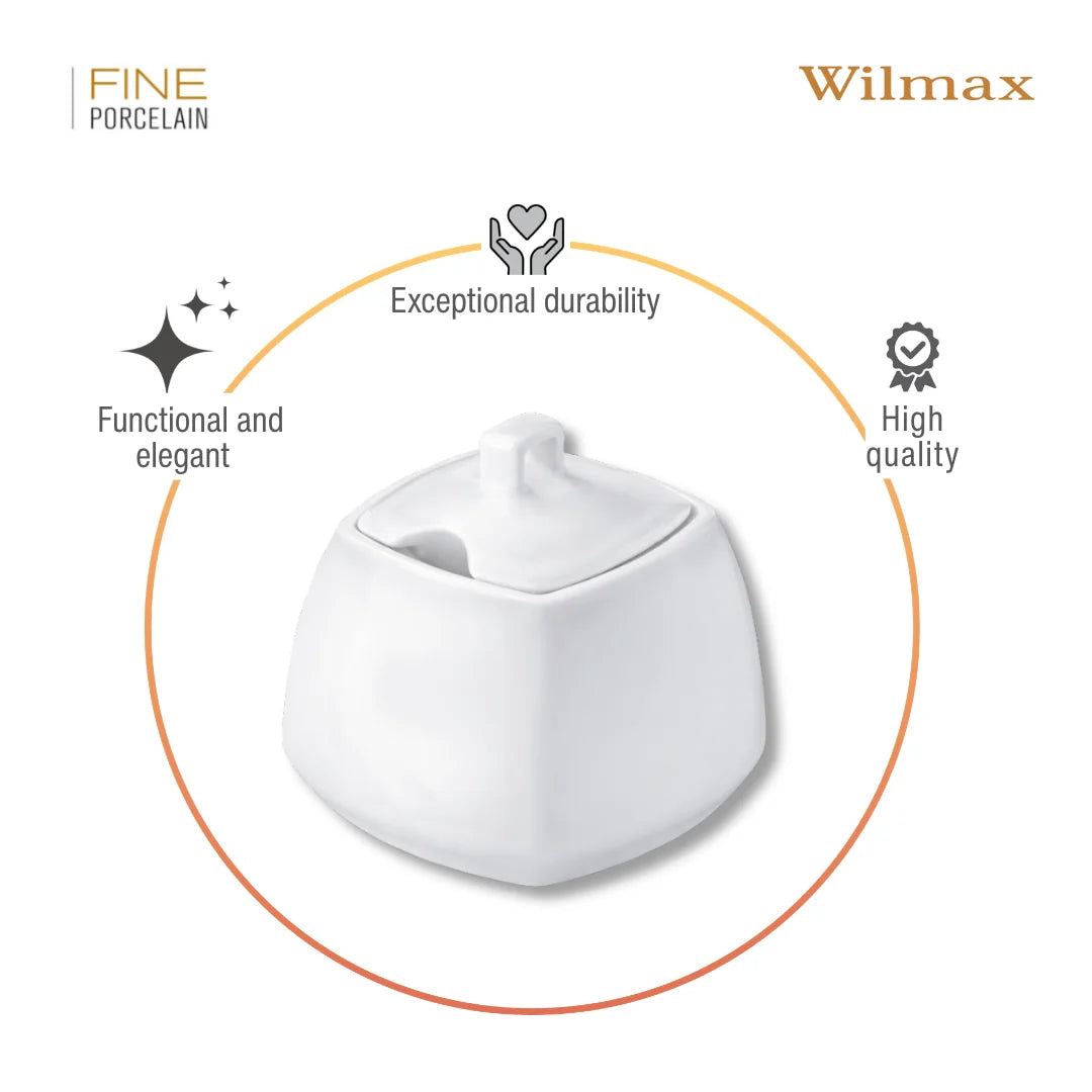 Wilmax Zuckerdose mit Deckel 340 ml Weiß aus Porzellan