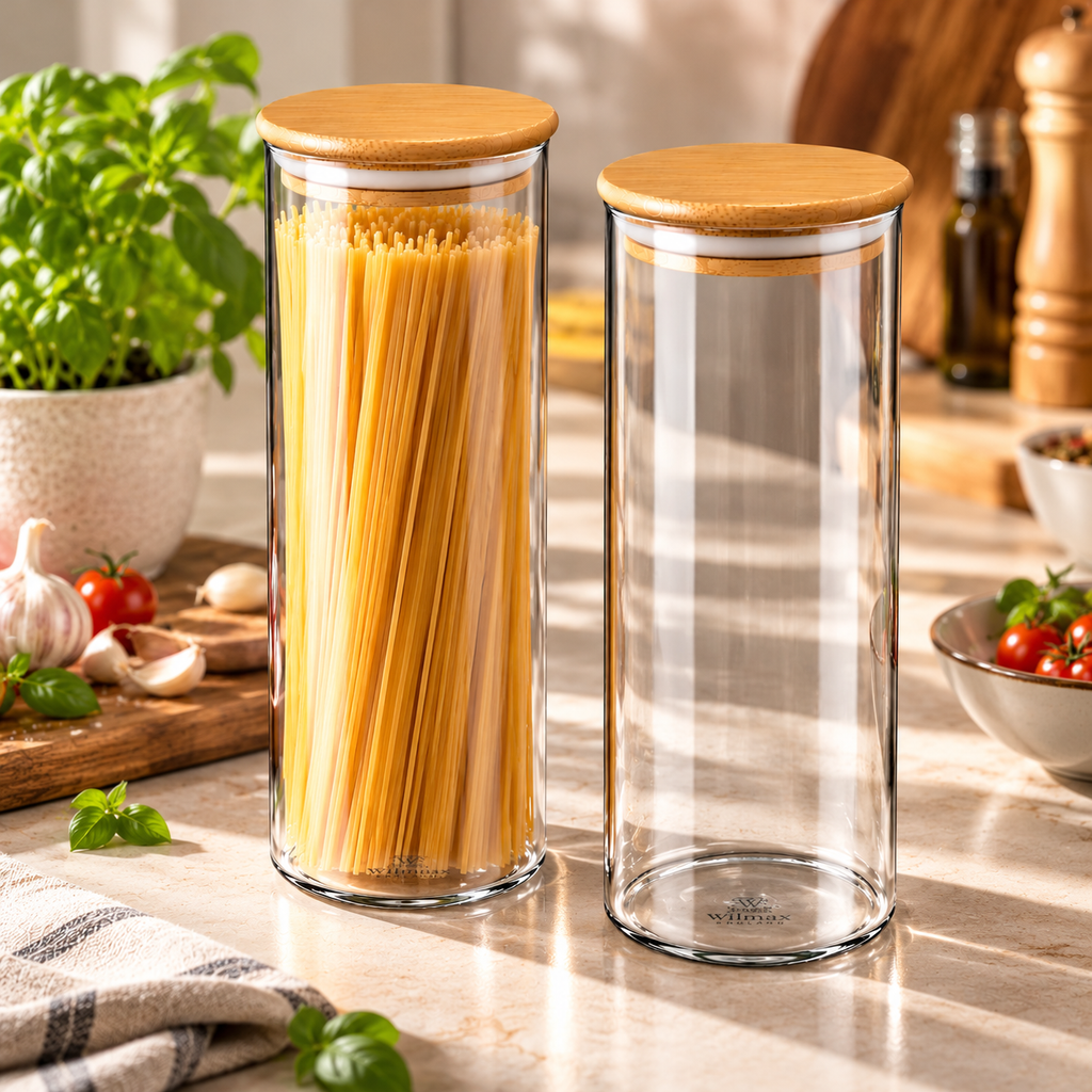 Wilmax Vorratsglas 1500 ml mit Bambusdeckel 2er-Set Transparent