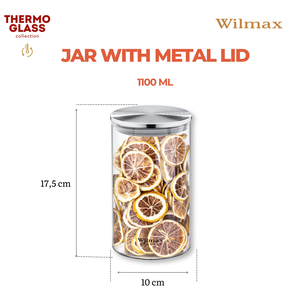 Wilmax Vorratsglas 1100 ml mit Edelstahldeckel Transparent