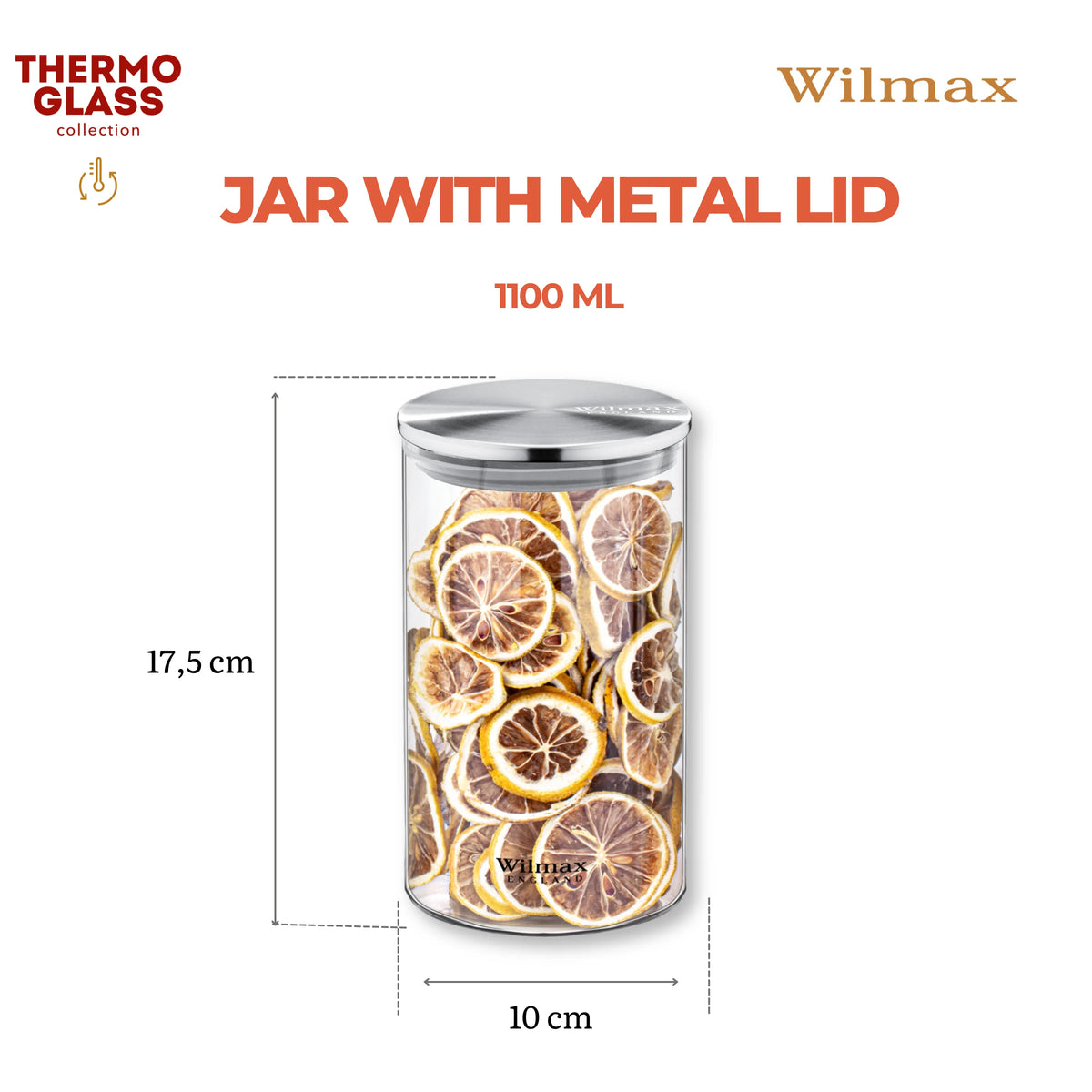 Wilmax Vorratsglas 1100 ml mit Edelstahldeckel Transparent