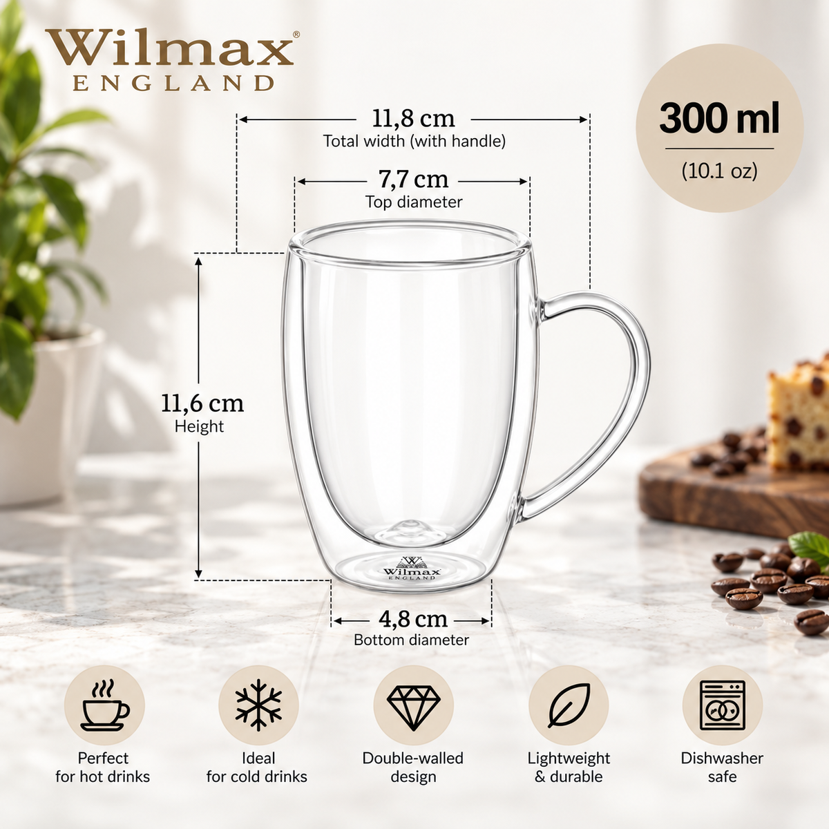 Wilmax Doppelwandiger Glasbecher 300 ml 2er-Set Transparent