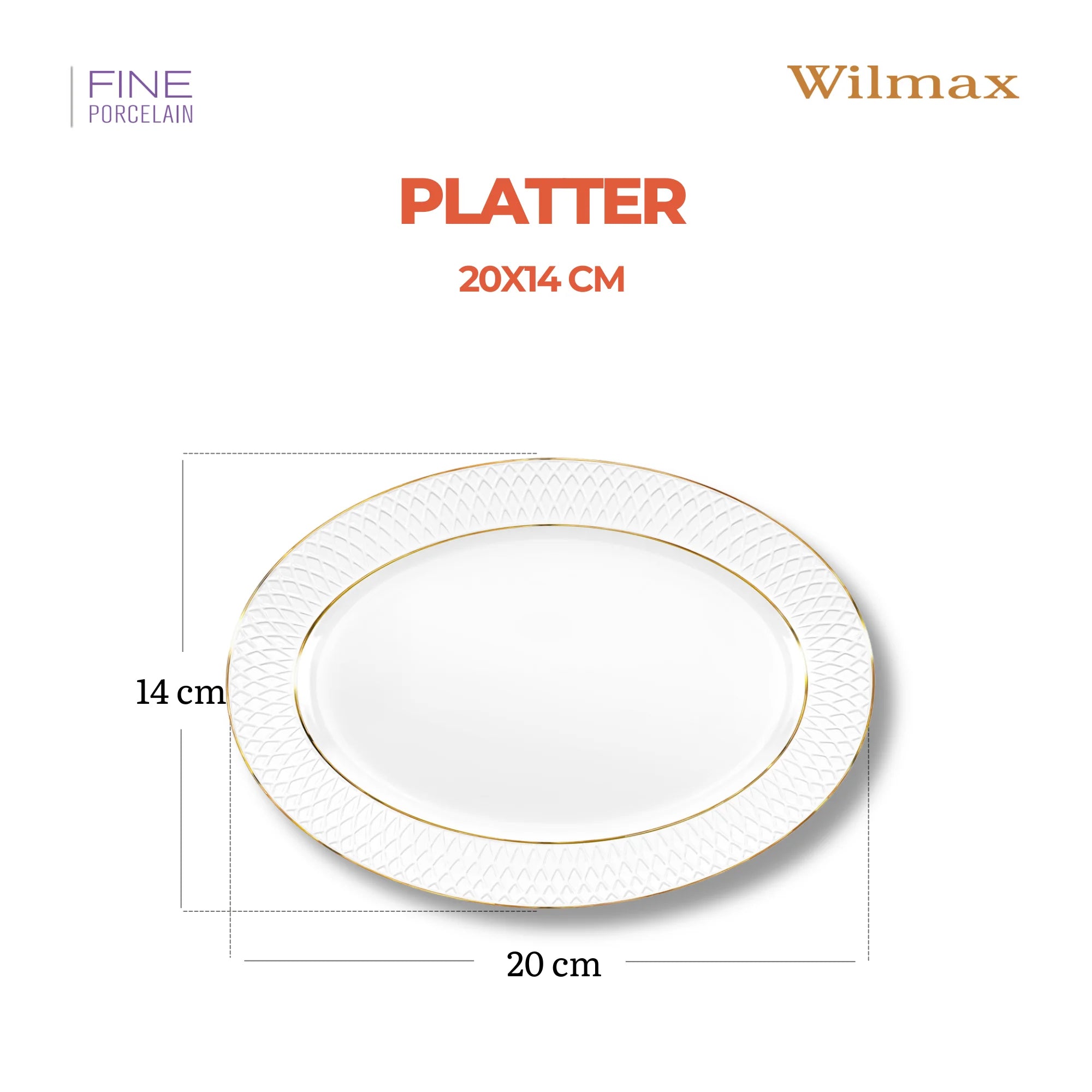 Wilmax Ovale Servierplatte 20 × 14 cm Weiß mit Goldlinien aus Porzellan
