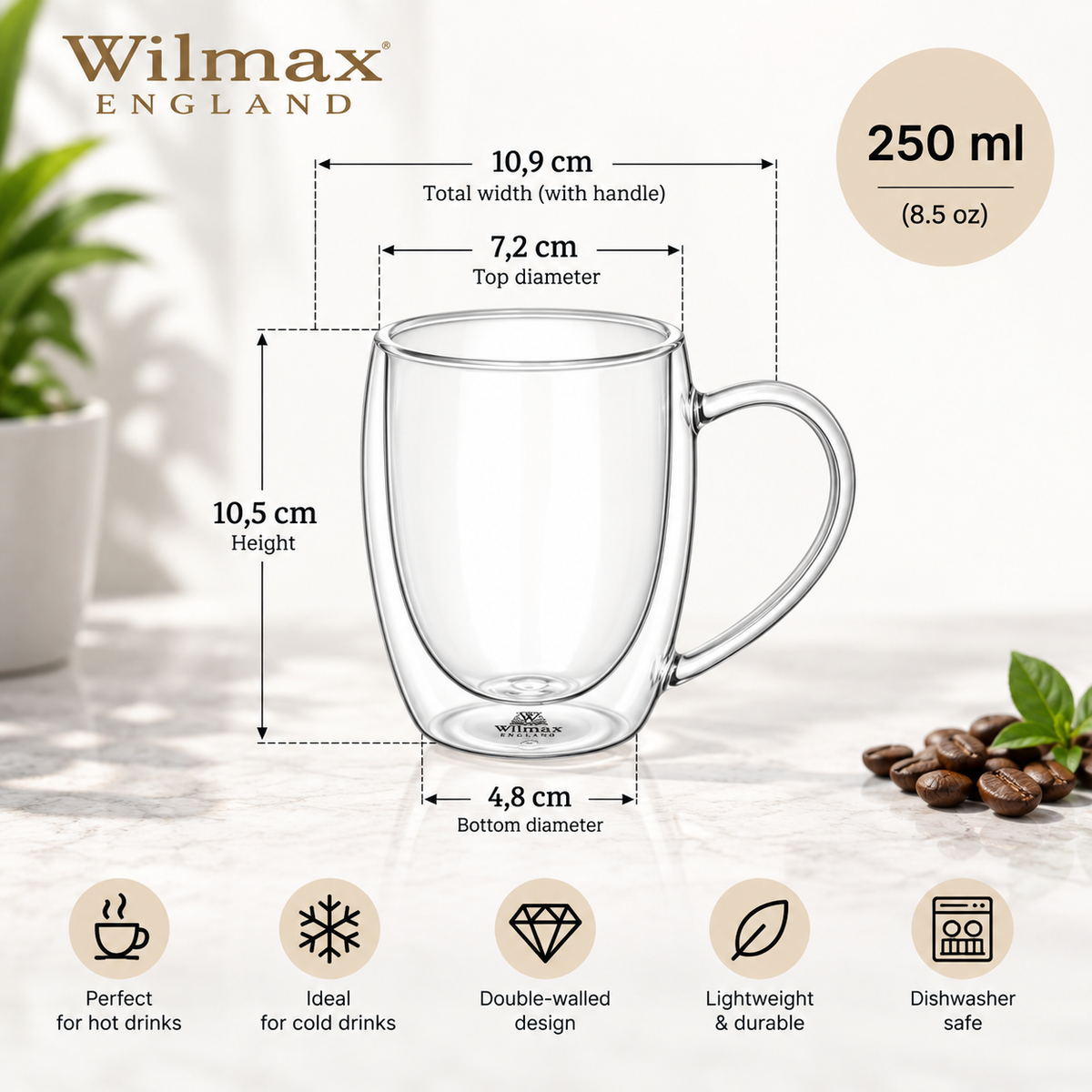 Wilmax Doppelwandiges Glas 250 ml Transparent