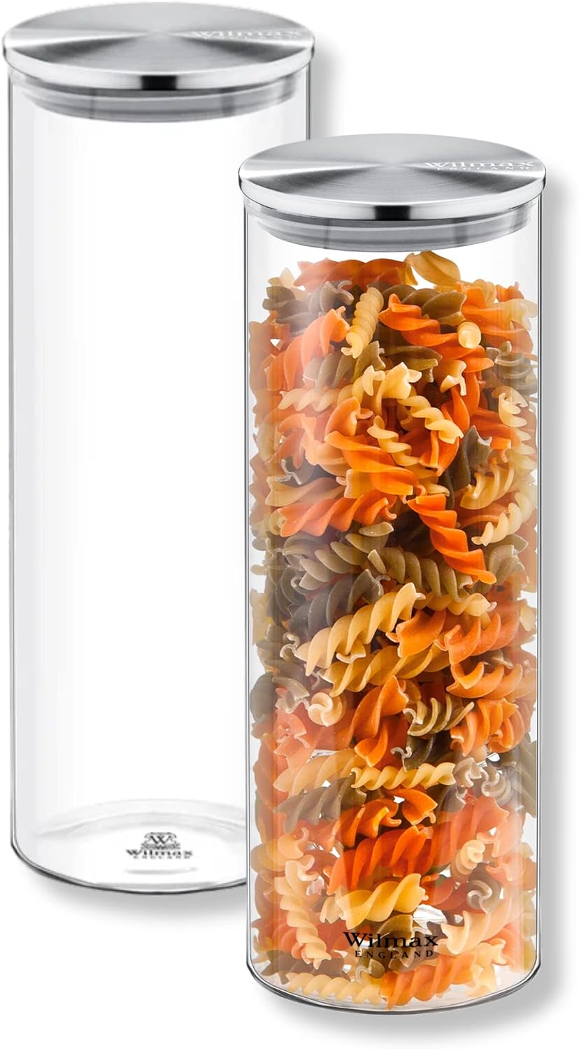 Wilmax Vorratsglas 1800 ml mit Edelstahldeckel 2er-Set Transparent