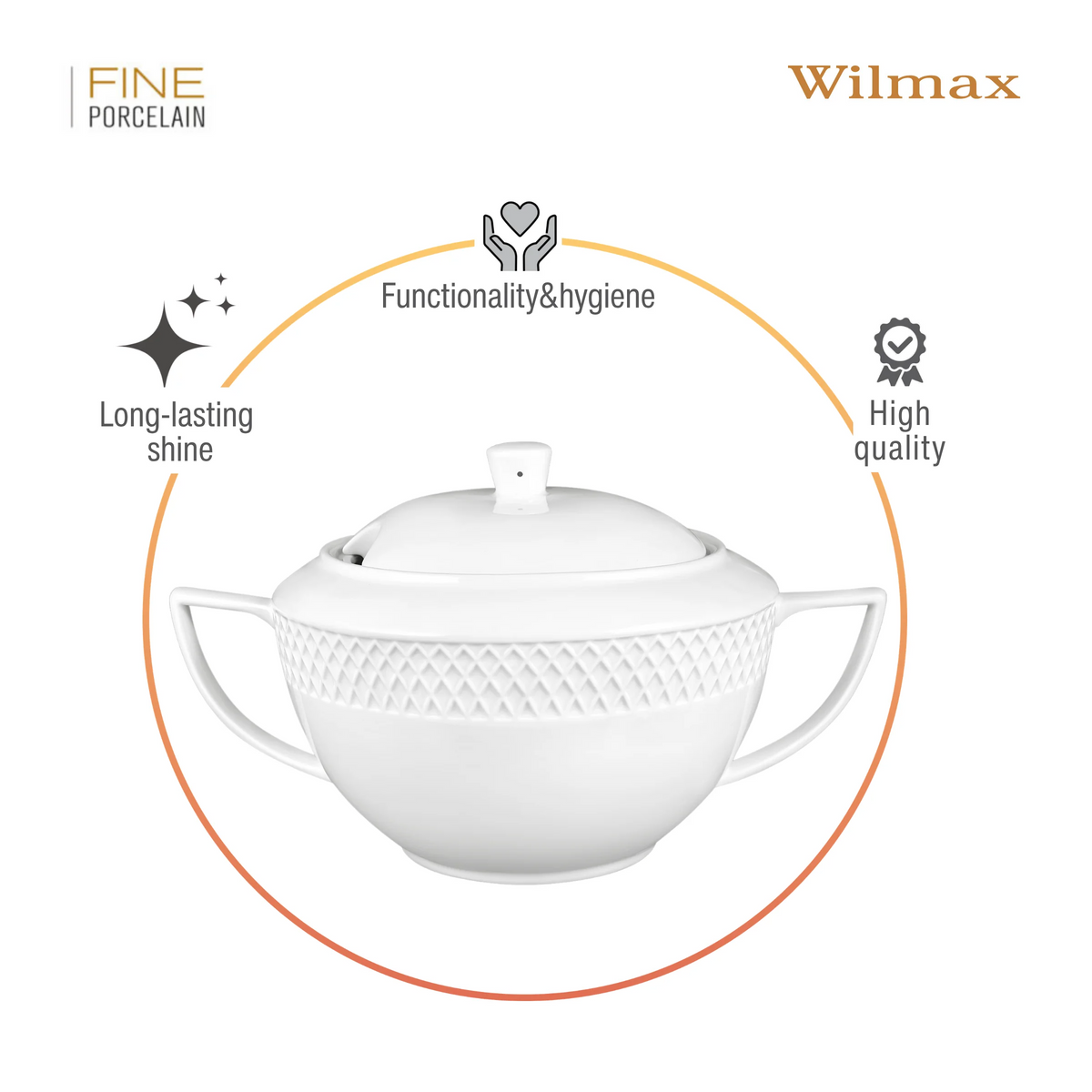 Wilmax Suppenterrine mit Deckel 2800 ml Weiß aus Porzellan