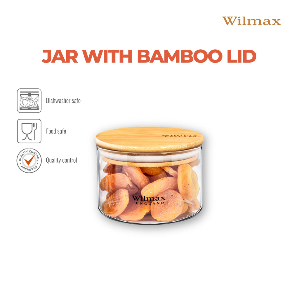 Wilmax Vorratsglas 400 ml mit Bambusdeckel Transparent