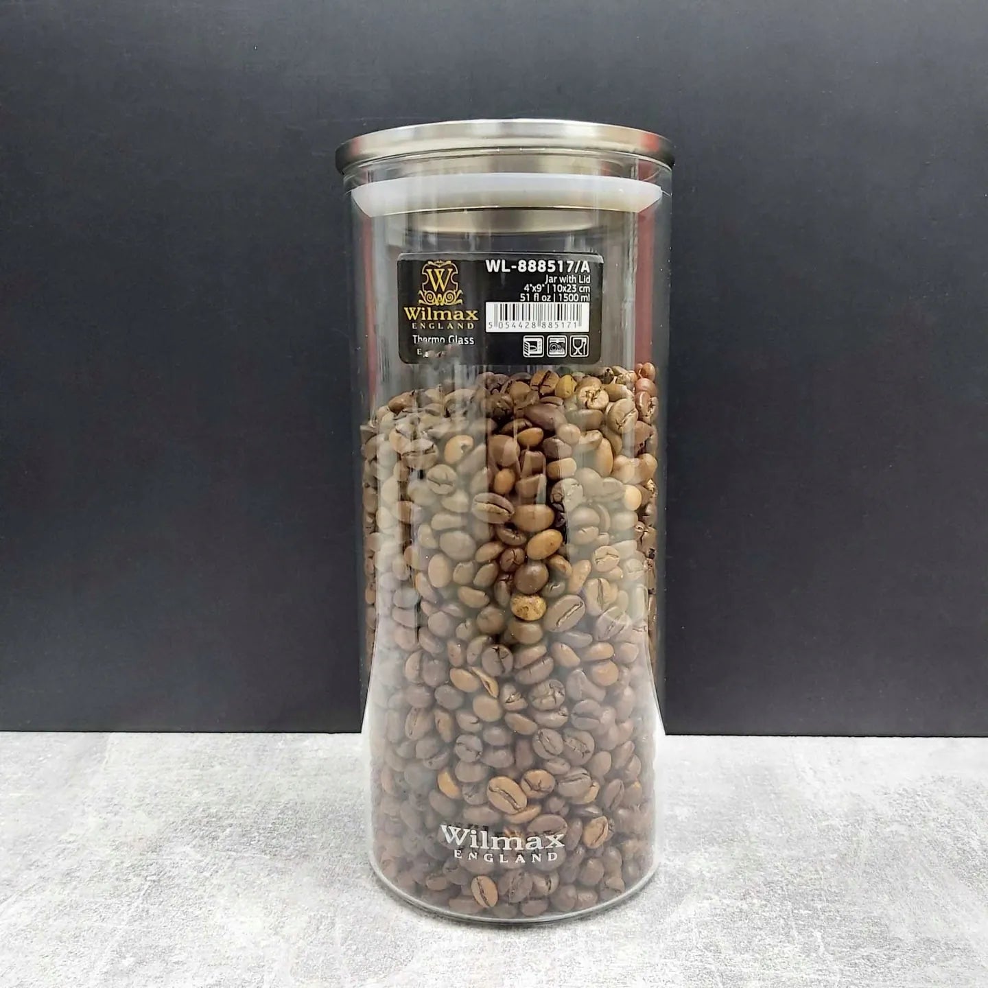 Wilmax Vorratsglas 1500 ml mit Edelstahldeckel Transparent