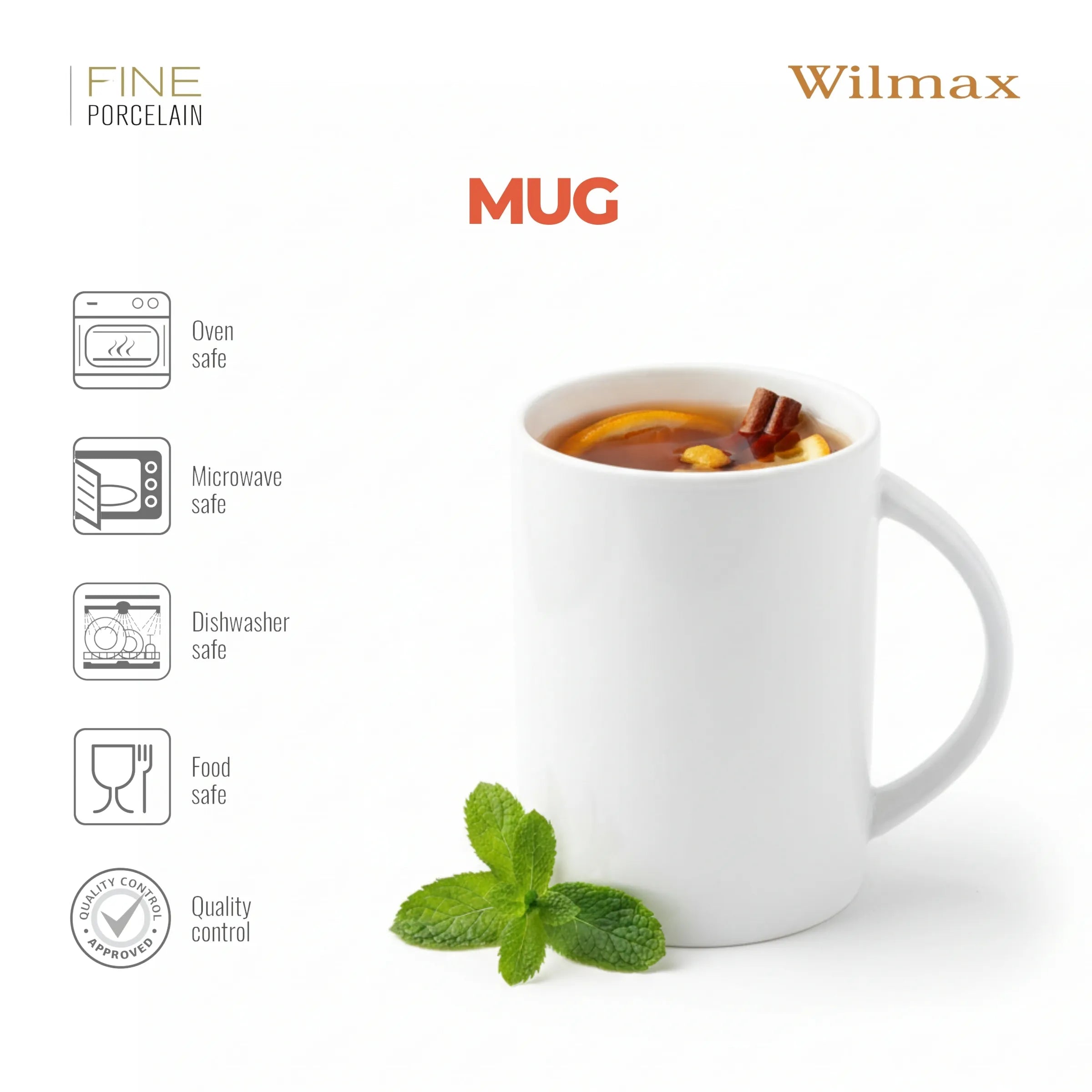 Wilmax Becher 450 ml Weiß aus Porzellan