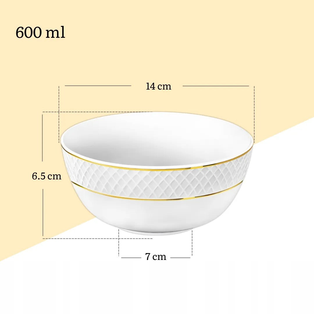 Wilmax Schale 600 ml 14 cm 6er-Set Weiß mit Goldrand aus Porzellan
