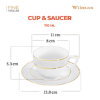 Wilmax Cappuccinotasse mit Untertasse 170 ml Weiß Goldrand Porzellan 6er Set WL-880102402/AB6