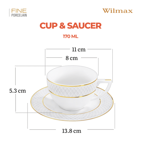 Wilmax Cappuccinotasse mit Untertasse 170 ml Weiß Goldrand Porzellan 2er Set WL-880102402/AB2