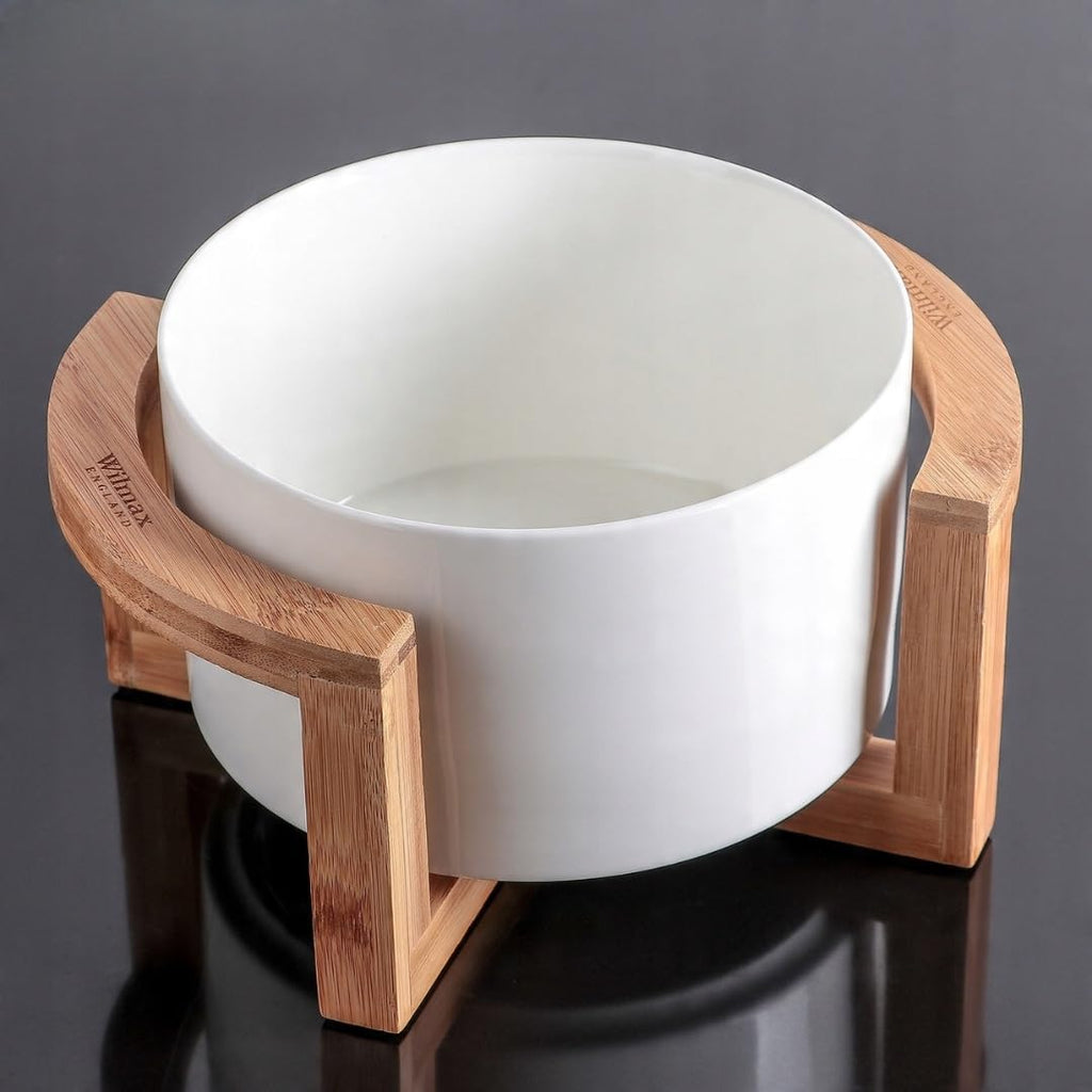 Wilmax Servierset 2-teilig mit Schüssel 20 cm mit Bambusständer Weiß aus Porzellan