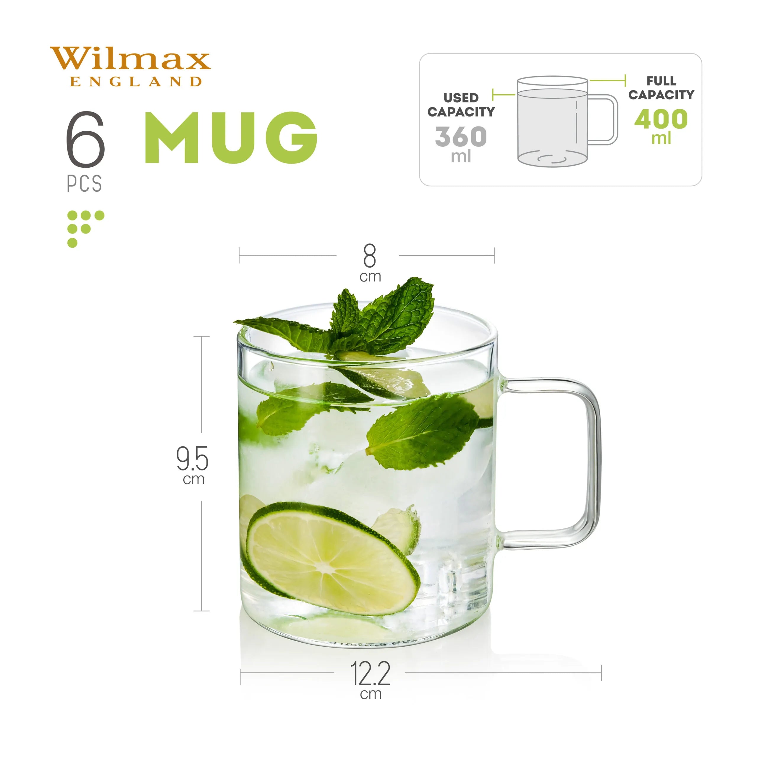 Wilmax Kaffeetasse 400 ml 6er-Set Transparent aus Borosilikatglas