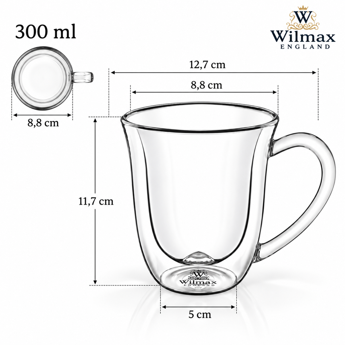 Wilmax Doppelwandiger Becher 300 ml 6er-Set Transparent