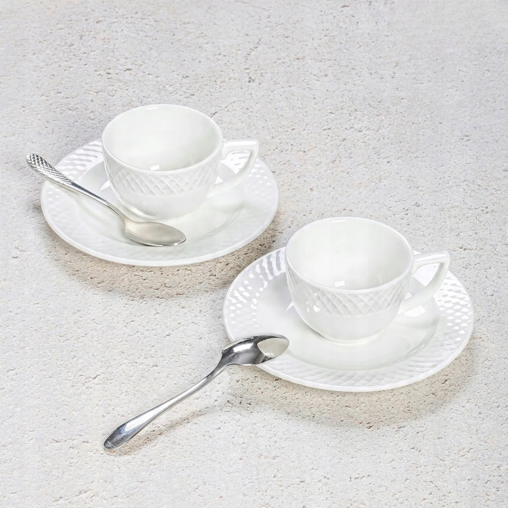 Wilmax Tasse mit Untertasse 90 ml 6er-Set Weiß aus Porzellan