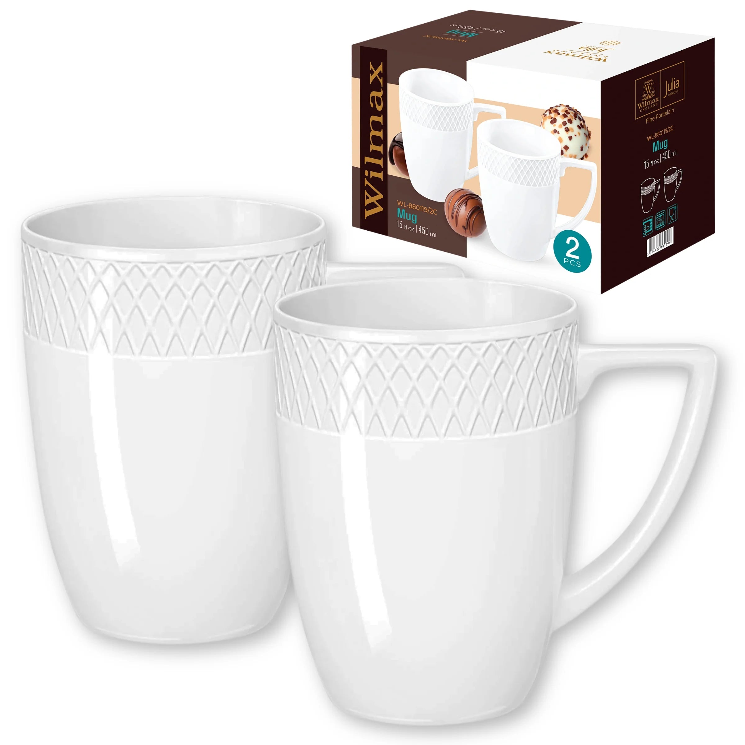 Wilmax Becher 450 ml 2er-Set Weiß aus Porzellan
