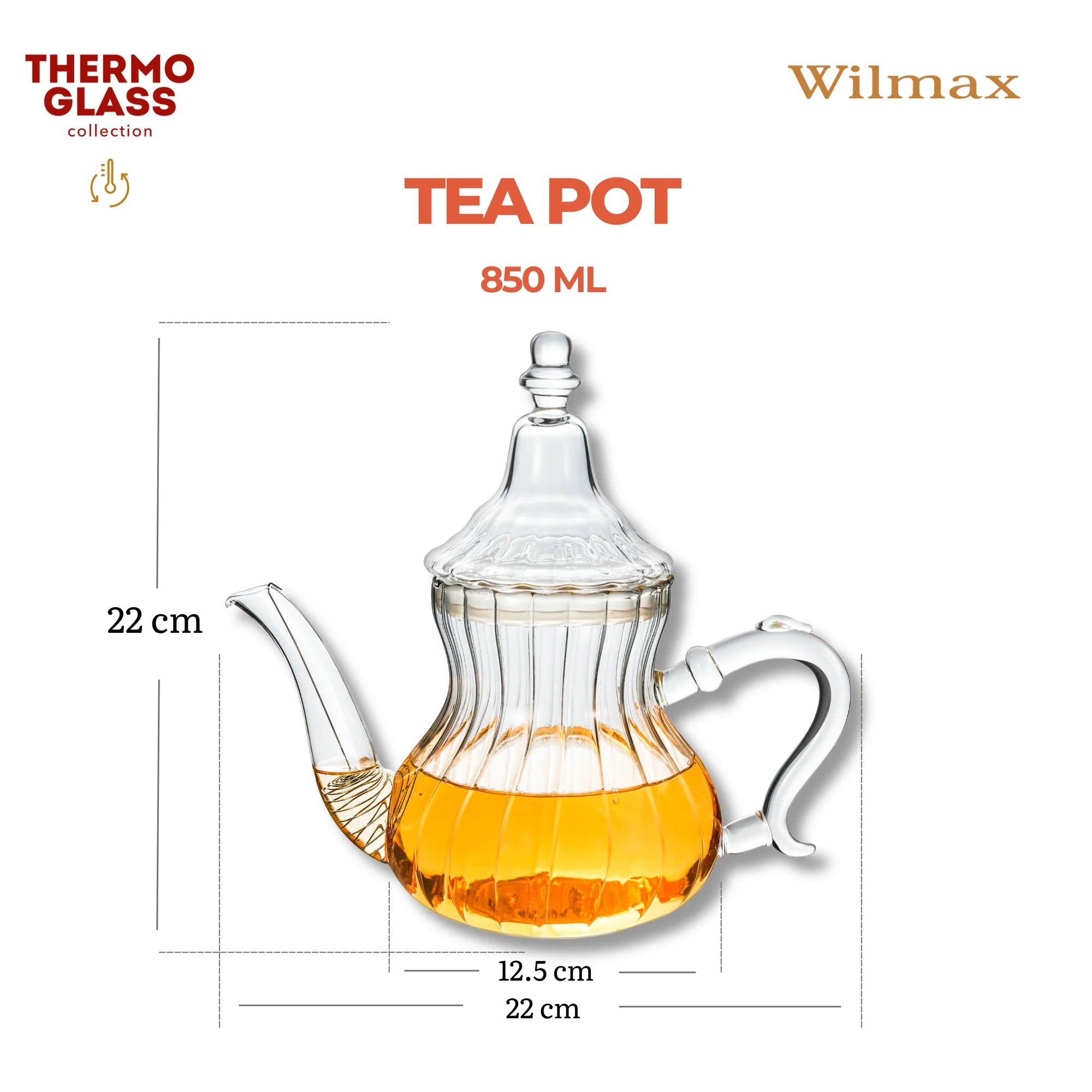 Wilmax Teekanne 850 ml Transparent aus Thermoglas Moroccan Style