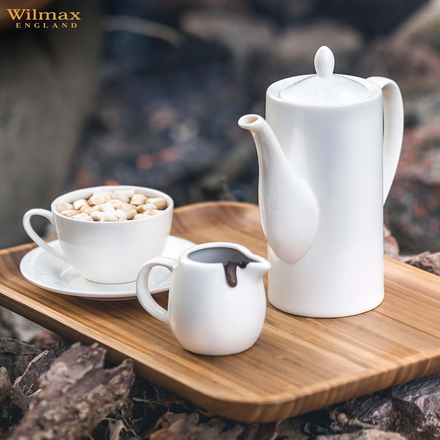 Wilmax Tasse mit Untertasse 400 ml 6er-Set Weiß aus Porzellan