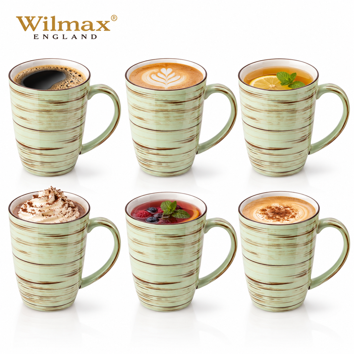 Wilmax Becher 460 ml 6er-Set Pistazie aus Porzellan