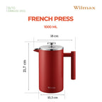 Wilmax French Press 1000 ml aus Edelstahl
