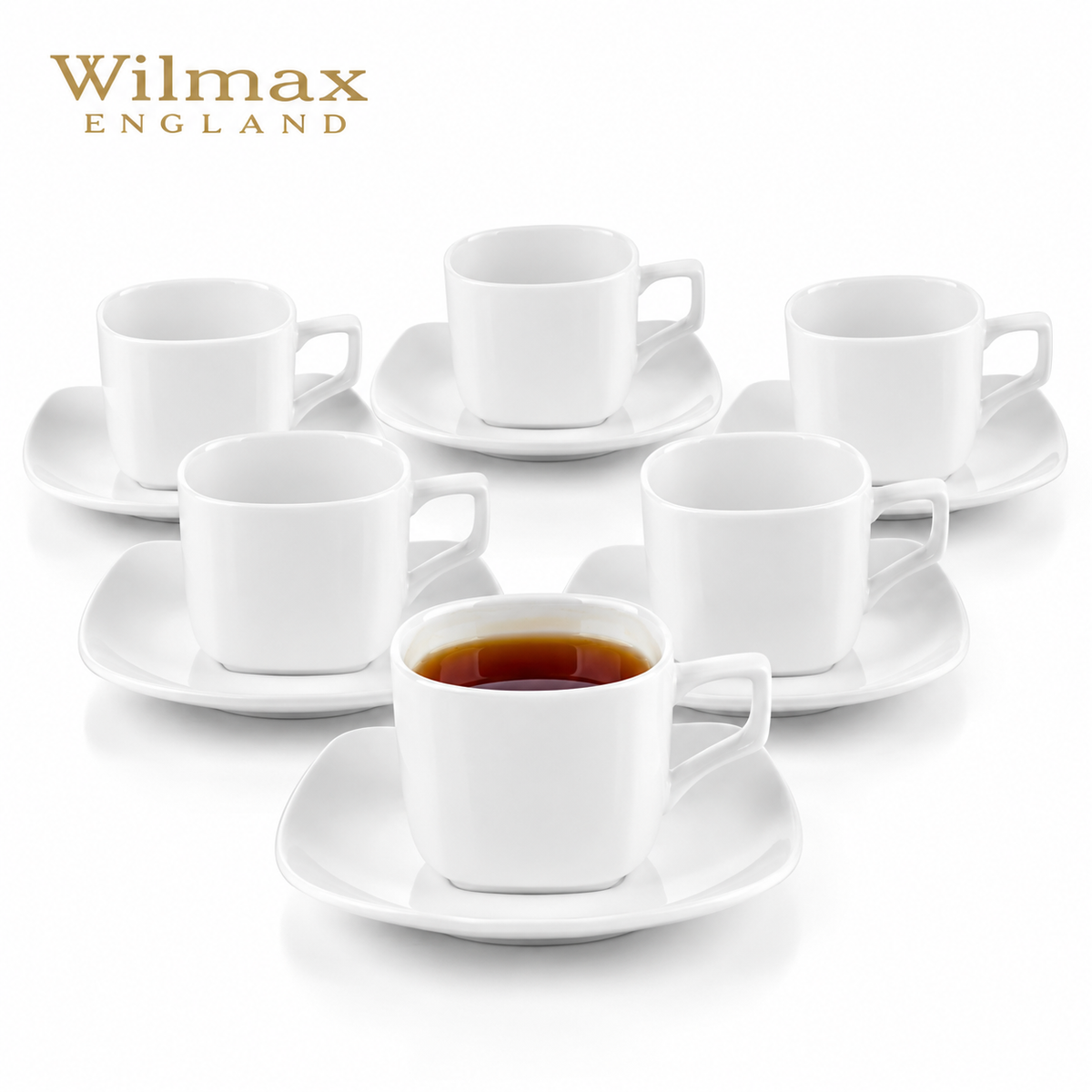 Wilmax Tasse mit Untertassen 200 ml 6er-Set Weiß aus Porzellan