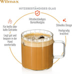 Wilmax Hitzebeständiger Glasbecher mit Henkel 550 ml 6er-Set aus Glas