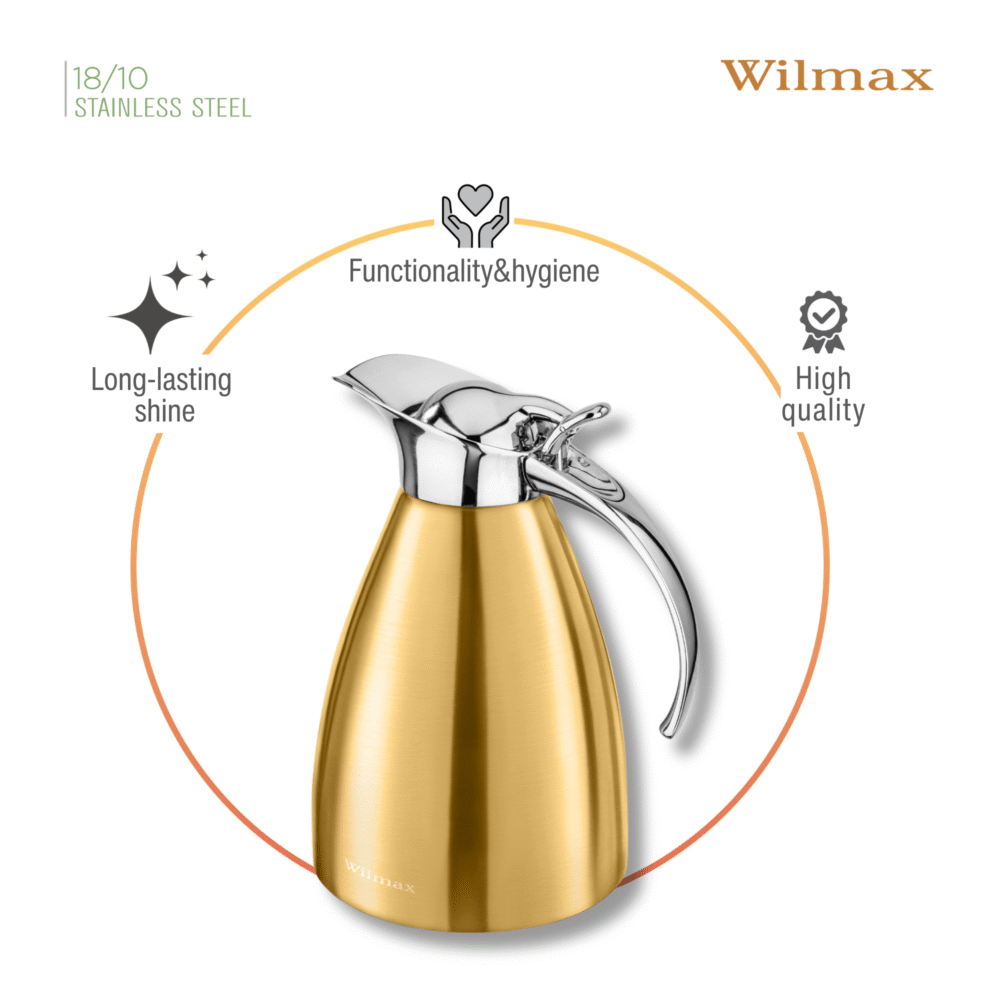 Wilmax Isolierkanne 1000 ml Gold aus Edelstahl