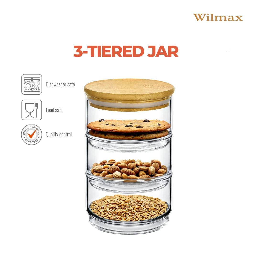Wilmax Vorratsglas 3-stufig mit Bambusdeckel Transparent