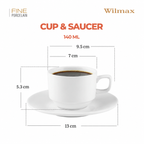 Wilmax Kaffeetassen mit Untertassen 140 ml 6er-Set Weiß aus Porzellan