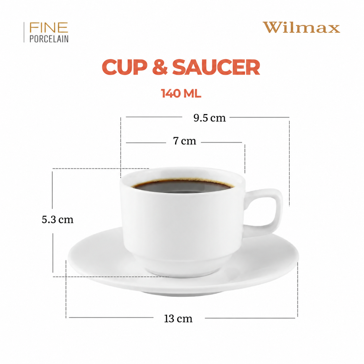 Wilmax Kaffeetassen mit Untertassen 140 ml 6er-Set Weiß aus Porzellan