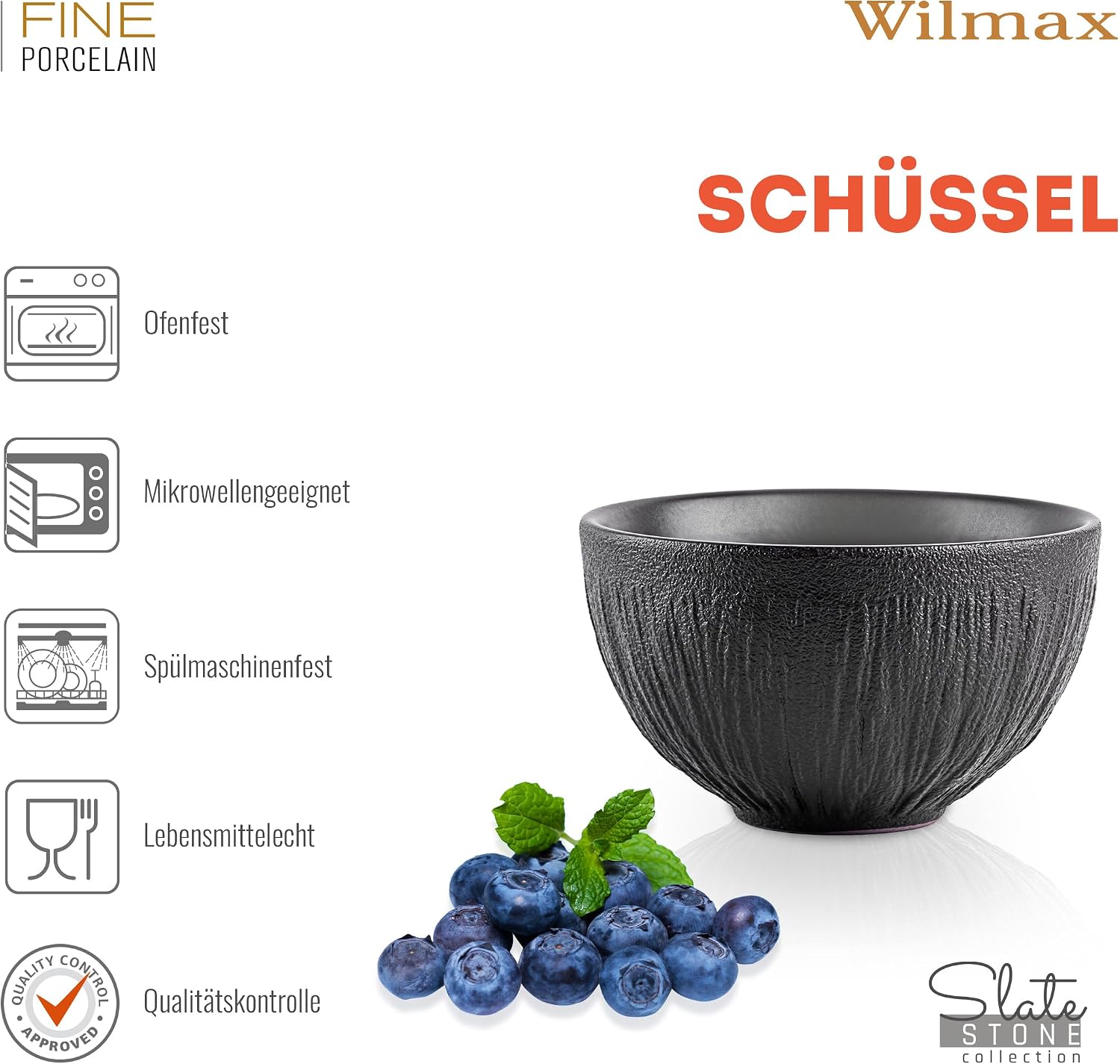 Wilmax Schale 250 ml 2er-Set Schwarz aus Porzellan