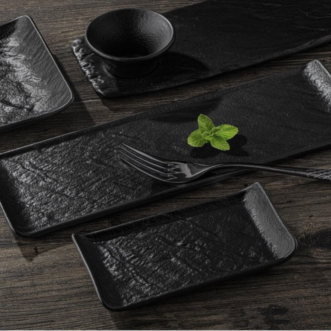 Wilmax Servierplatte 15 × 8 cm 6er-Set Schwarz aus Porzellan