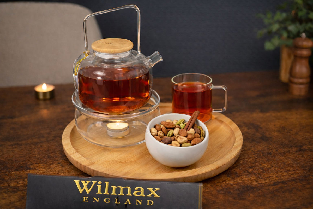 Wilmax Servis Set 10-teilig aus Borosilikatglas, Bambus & Porzellan