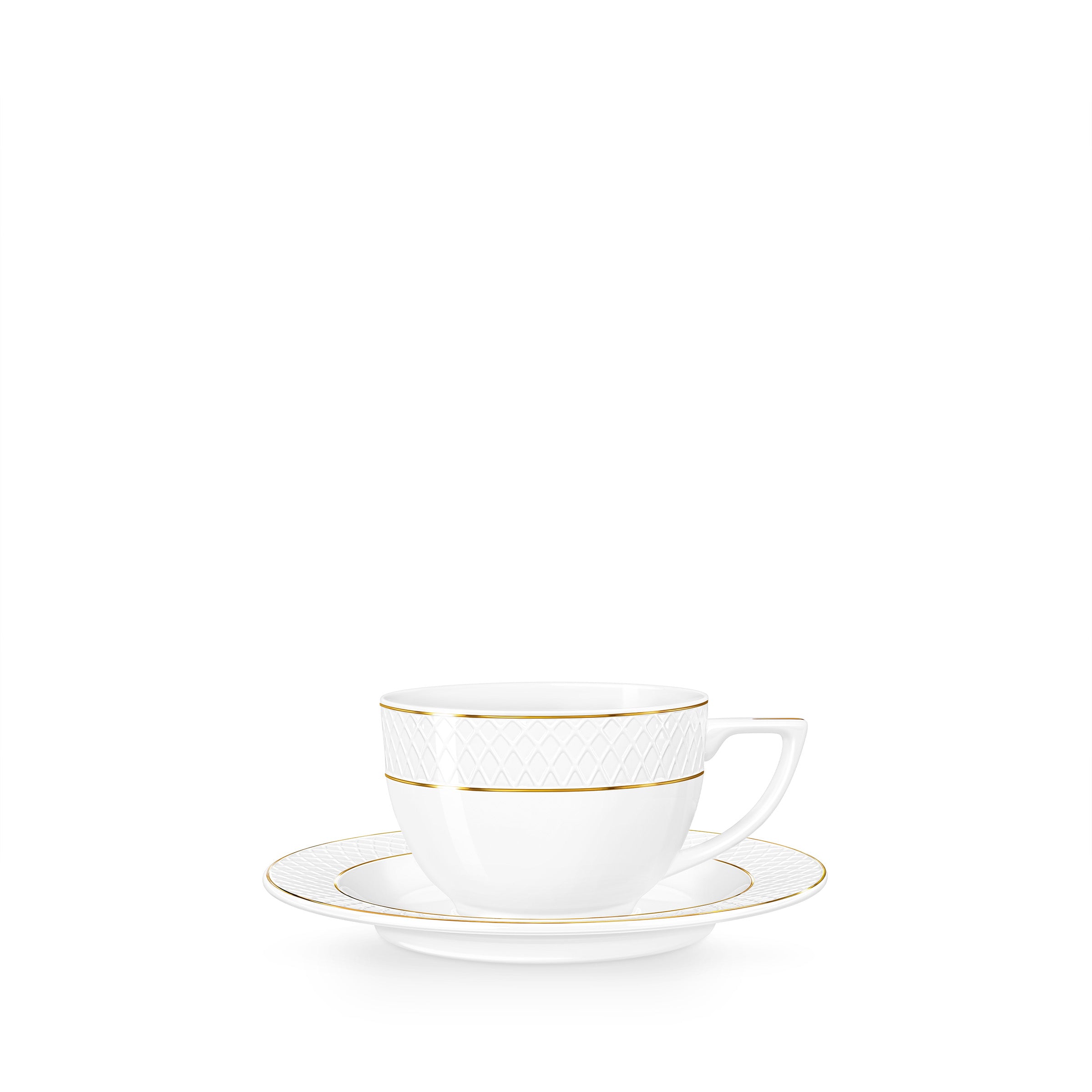 Wilmax Cappuccinotasse mit Untertasse 170 ml Weiß Goldrand Porzellan 6er Set WL-880102402/AB6